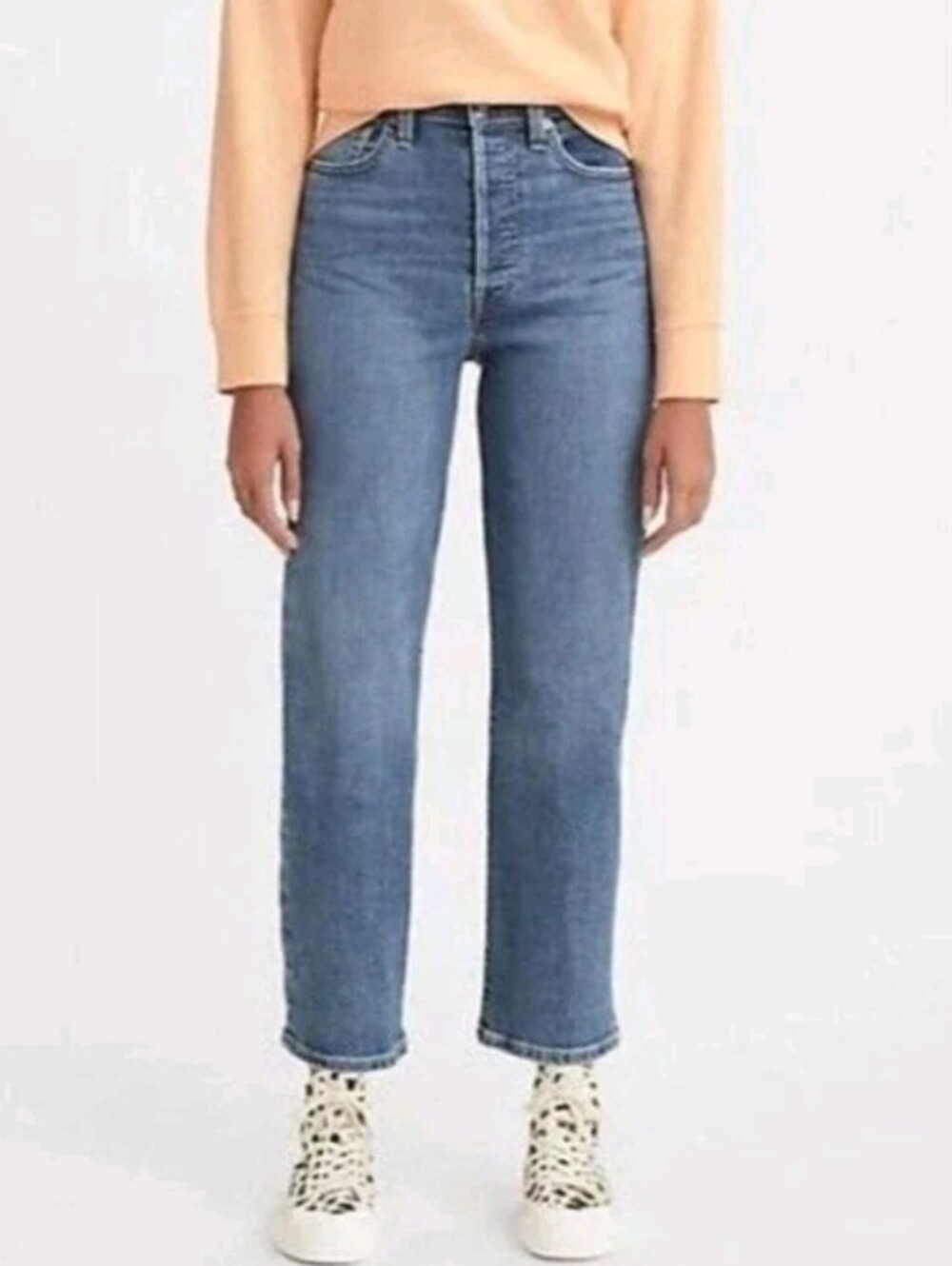 Levis Ribcage Straight Leg Ankle Button Fly Jeans Medium Wash